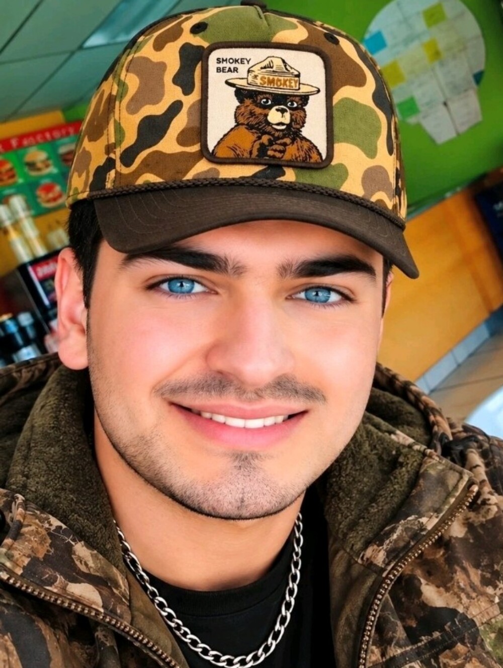 Smokey The Bear Forest Camo Snapback Patch Hat Rope Accent Mad Engine One Size